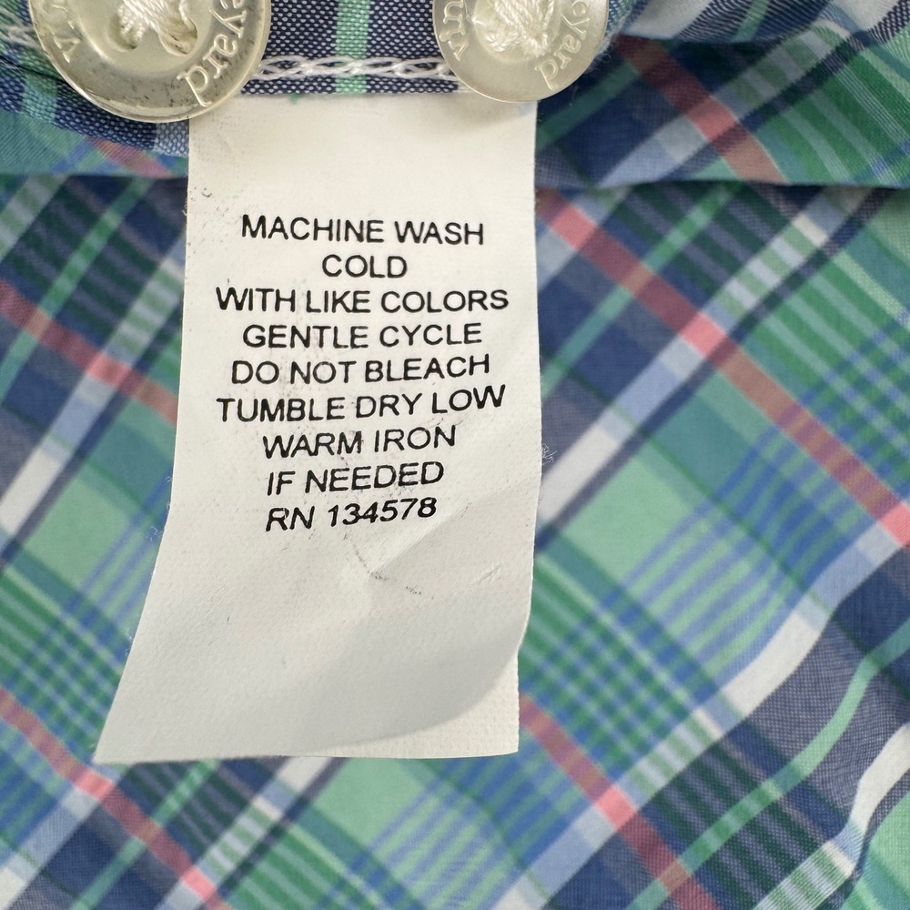 Vineyard Vines Harbor Shirt Medium Green Blue Plaid Vented Fishing Lightweight - Picture 8 of 9